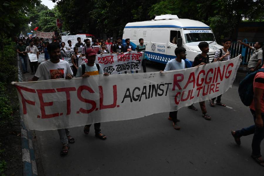 JU students in a protest rally against ragging last month.