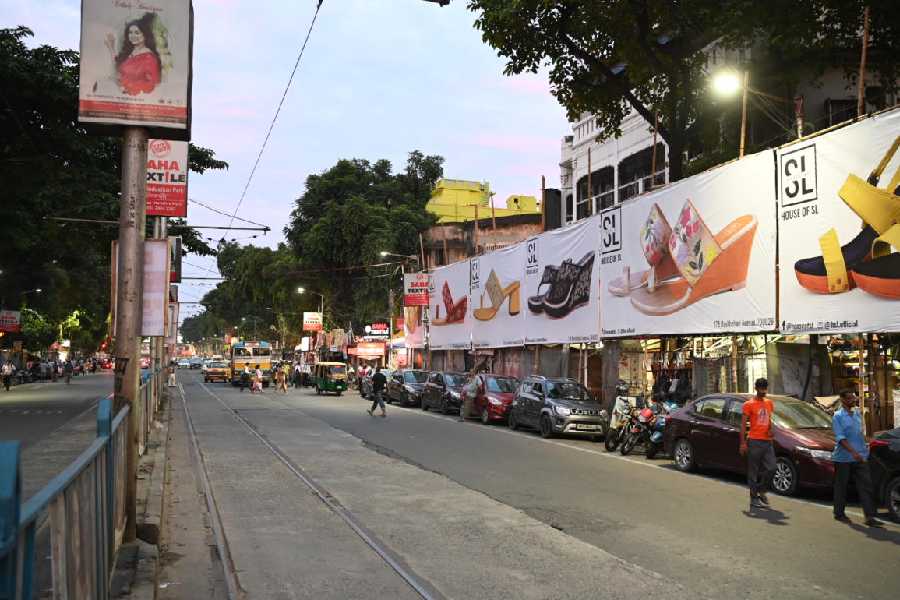 Advertisement hoardings on Rashbehari Avenue on Monday.