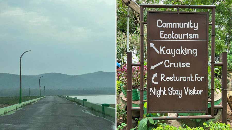 The bridge on Hirakud Dam that leads to Debrigarh Nature Camp, and (right) a board detailing the activities offered at the stay
