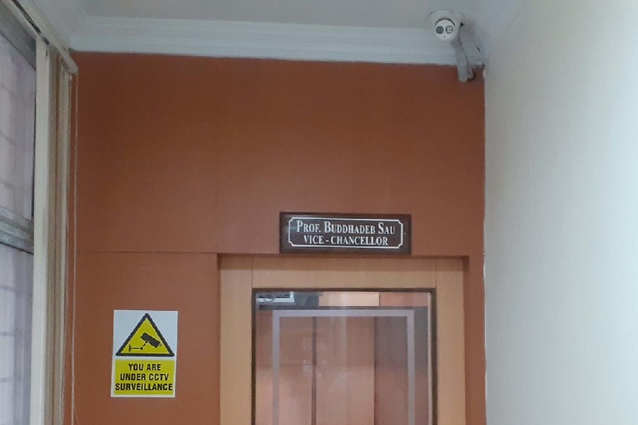 A sticker on the door of the VC’s office notifies the presence of CCTV cameras.