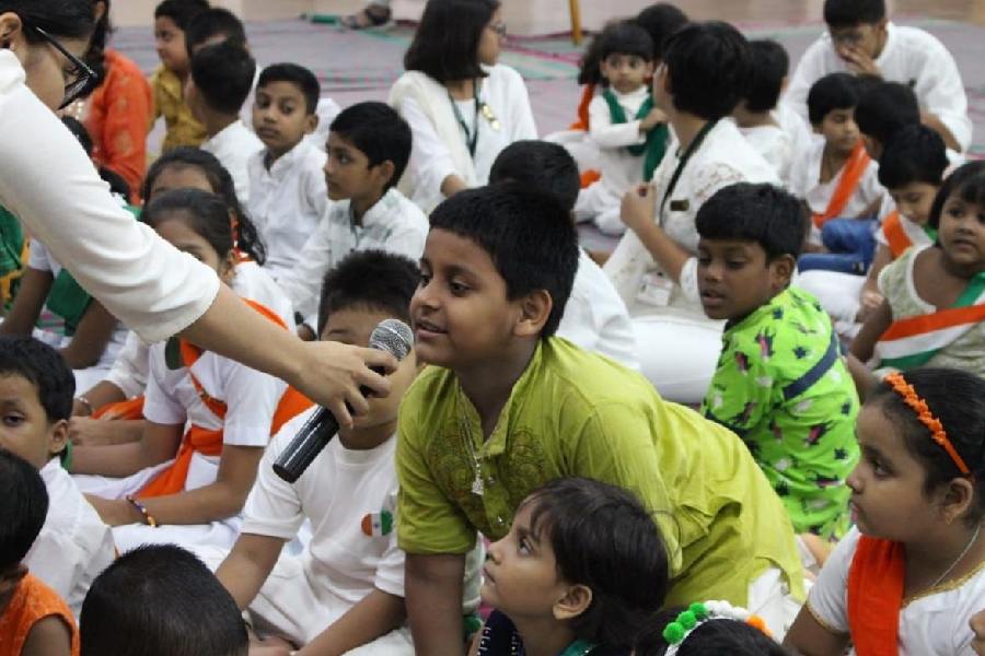 Children of Sri Kripa Learning Children take part in a discussion about Independence Day and raksha bandhan