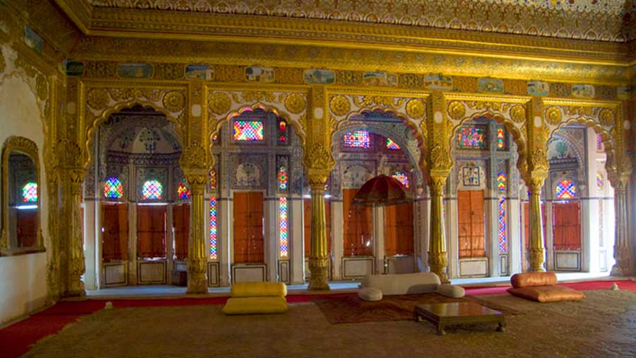 The ornately crafted Phool Mahal, designated for princely pleasures, inside the fort 