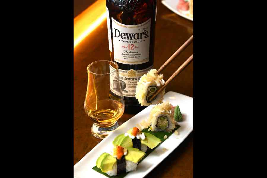 Vegetarians enjoyed an Avocado Nigiri Sushi with the same 12-year Scotch. Other appetizers included Asparagus Tempura Maki and Ebi Tempura Maki.