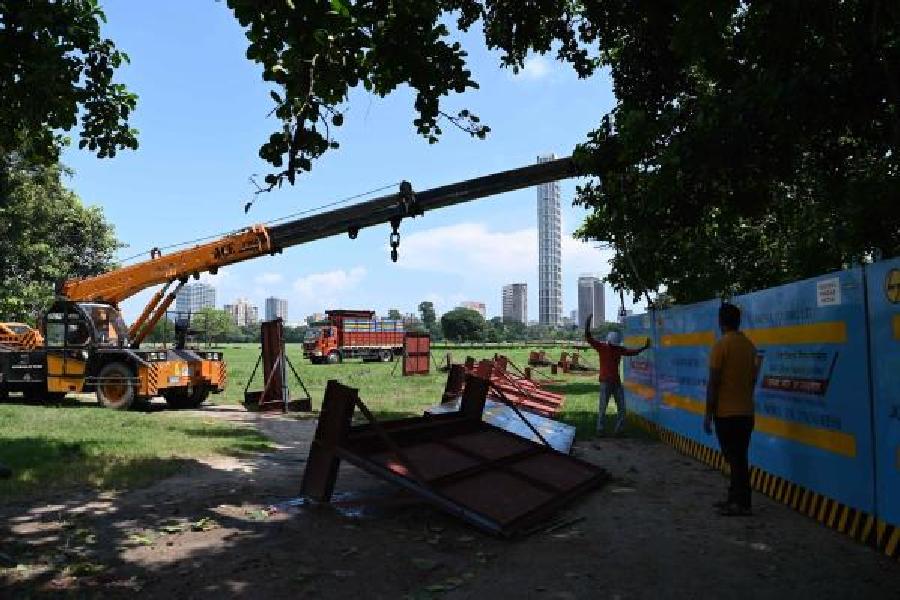 A portion of the Maidan barricaded on Saturday for the construction of the Victoria station of the upcoming Joka-Esplanade Metro corridor