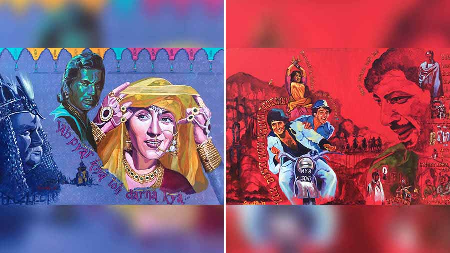 Two of the paintings that make up Anukta’s ‘My Brush with Bollywood’
