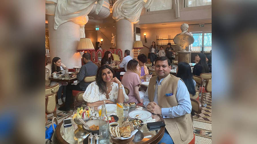 Sundeep Bhutoria with his friend Lubna Hussain at the Bacchanalia restaurant