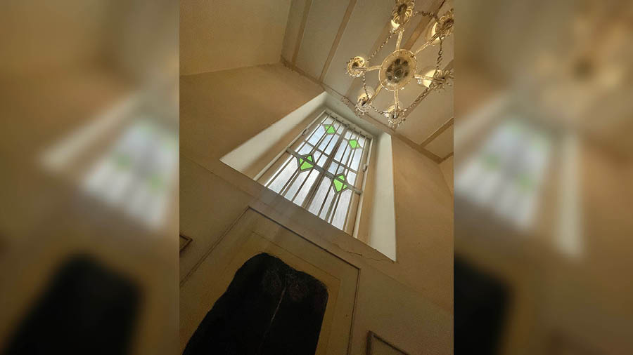 The house’s 17-foot ceiling