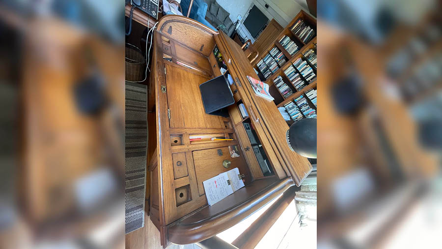 A wooden multi-enclosure table that belonged to Mr Fox