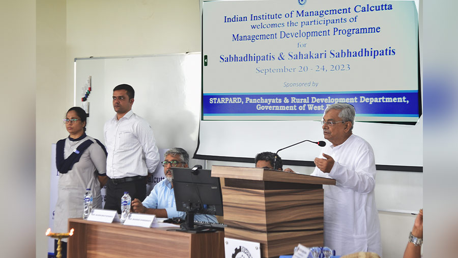 The inaugural session of a management training programme for elected representatives of panchayat zilla parishads in West Bengal