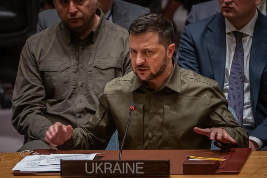 Ukrainian President Volodymyr Zelenskyy used his speech to the UN General Assembly to suggest that EU allies prohibiting imports of his nation's grain are helping Russia