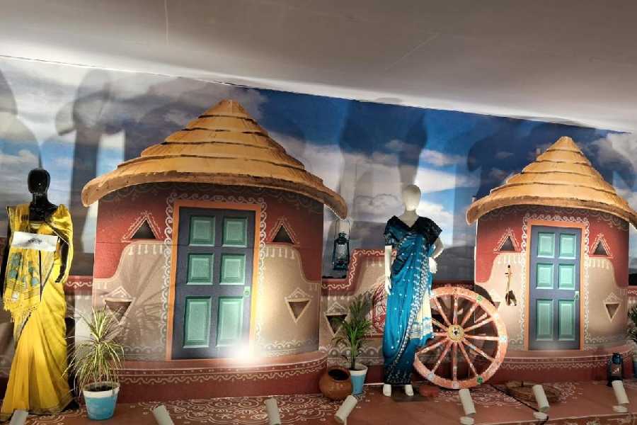 Soft polish taant saris on display at the Tantuja pavillion, priced Rs 1,400 and upwards.