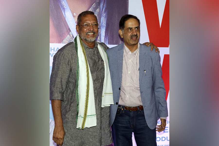 Mumbai: Actor Nana Patekar and Director General of the Indian Council of Medical Research Balram Bhargava during the trailer launch of the upcoming film 'The Vaccine War'