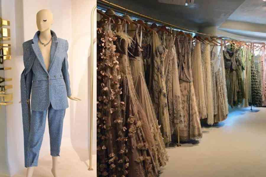 (l-r) The store also houses their sister label — Other Label — that has ready-to-wear outfits. You can browse through beautiful pastel outfits in different silhouettes and aesthetics. We loved the Ophelia collection whose inspiration comes from the iconic painting of Ophelia — the innocent, enchanting yet tragic heroine of Shakespeare’s Hamlet. “Her ethereal and dreamlike appearance has inspired us to create pieces that capture the same spirit of otherworldliness and romanticism. Ophelia is a true celebration of the past, with a modern twist that will transport you to a whimsical, ethereal world,” explained Esha