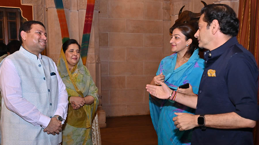 Sundeep Bhutoria and Shelja Singh Rathore with (right) Kavita Rathore and designer Raghavendra Rathore 