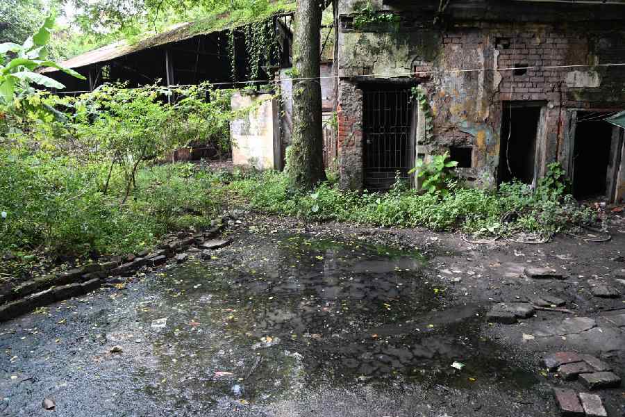 Water accumulated on the Krishna Glass factory premises in Jadavpur on Monday