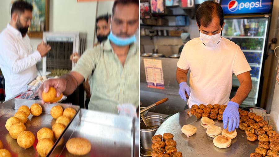 Pattice at Vijay Chaat House and (right) Johnny Hotdog at Chappan Dukan 