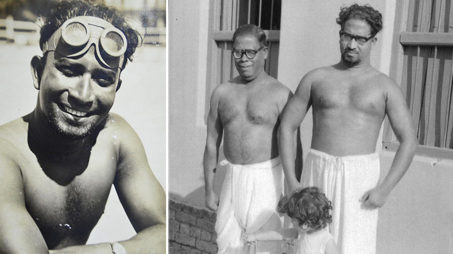 (Right) Mihir Sen with his father Dr Ramesh Sengupta outside his ancestral home in Cuttack, Orissa