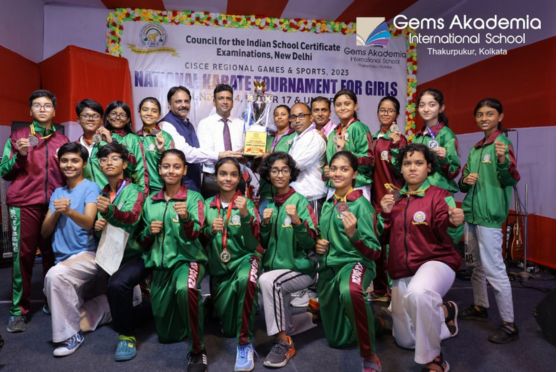 The CISCE National Karate Tournament witnessed a grand opening ceremony from GAIS, where the distinguished guests and honorary members of the Council unfurled the National flag, The CISCE flag and the School flag, along with the vibrant melodies of the School Bagpiper band.