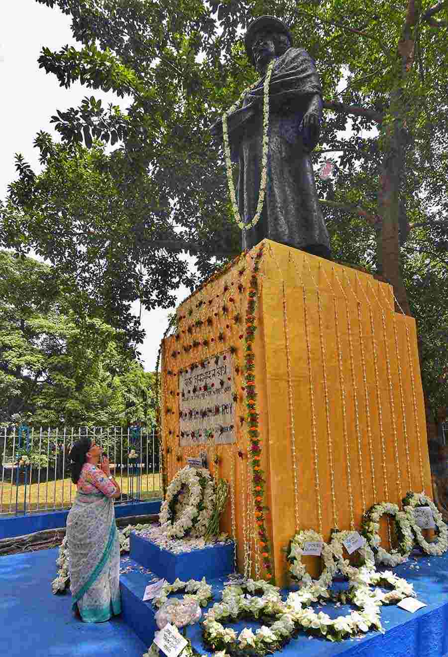 Chandrima Bhattacharaya, minister of state finance and programme monitoring and health & family welfare, offered floral tribute at the statue of Raja Ram Mohan Ray on the occasion of the his death anniversary on Wednesday 