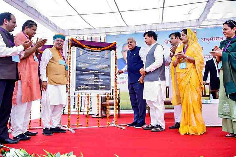 Vice President and Chairman of Rajya Sabha Jagdeep Dhankhar inaugurates the regional Groundnut Research Centre and Central Arid Horticulture Institute, in Bikaner, Wednesday, Sept. 27, 2023
