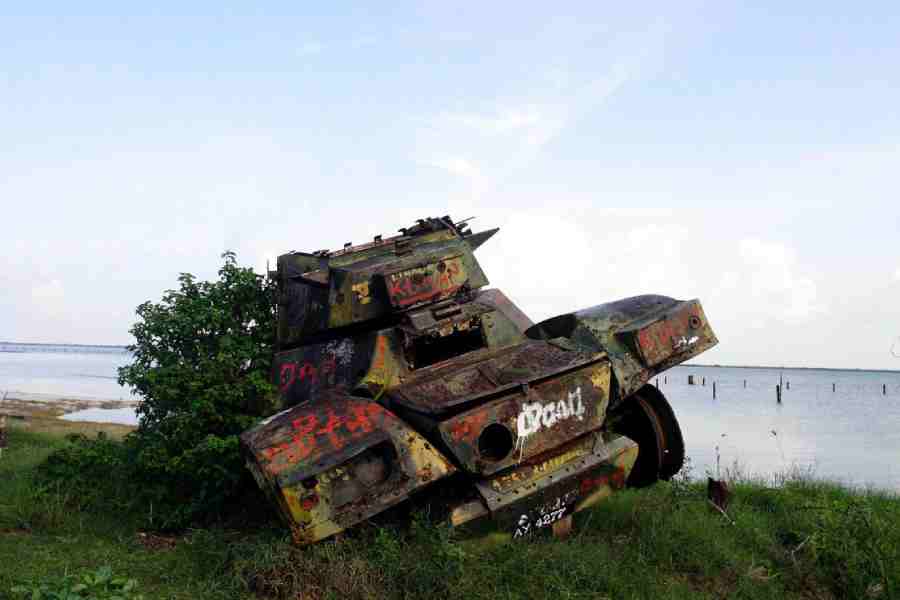 A destroyed tank, a relic of Sri Lanka’s civil war, in Jaffna
