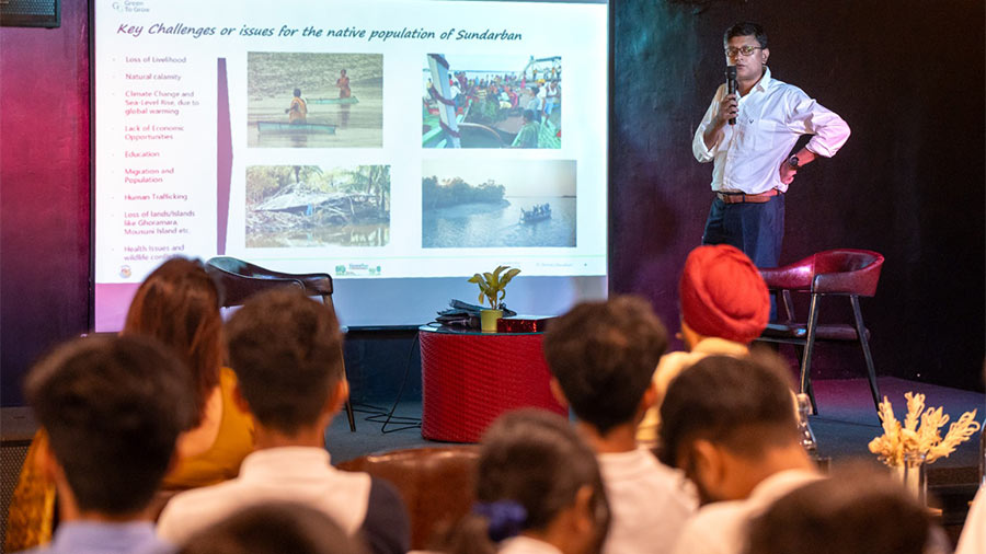 Chitran Chowdhury gives a presentation to the students
