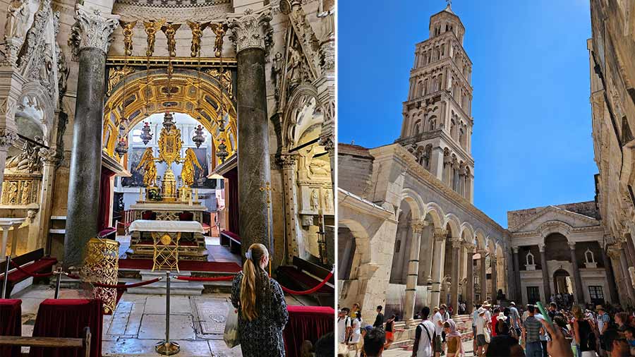 The interior and exterior of the Cathedral of Saint Domnius that was consecrated at the turn of the 7th century AD