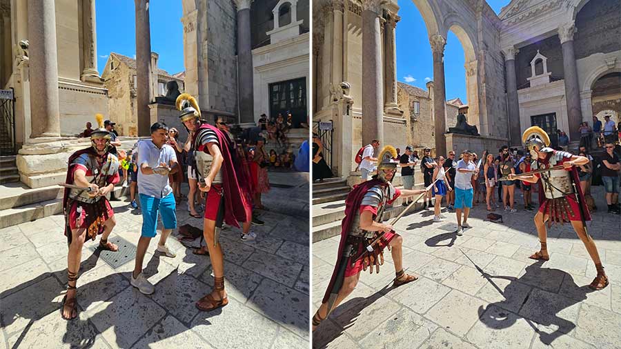The author ran into some local students posing as Roman legionaries and got into an imaginary battle with them for the cameras