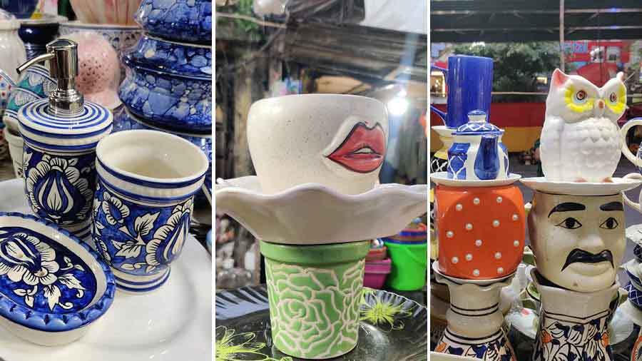 Bathroom set, tea-saucer and spoon holders at the Gariahat Road stall