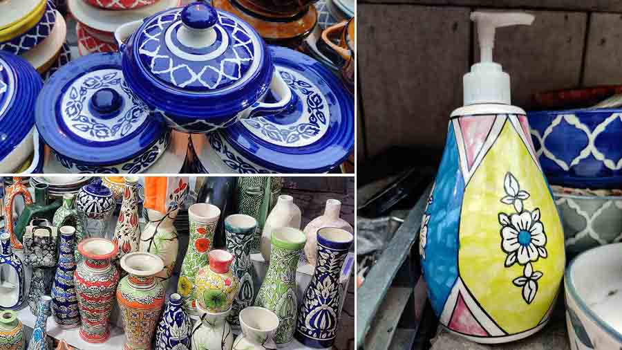 Different ceramic ware at the shops on Ballygunge Gardens Road
