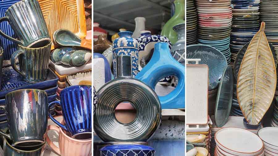 Items from the shops on Hindusthan Road popular for ceramics