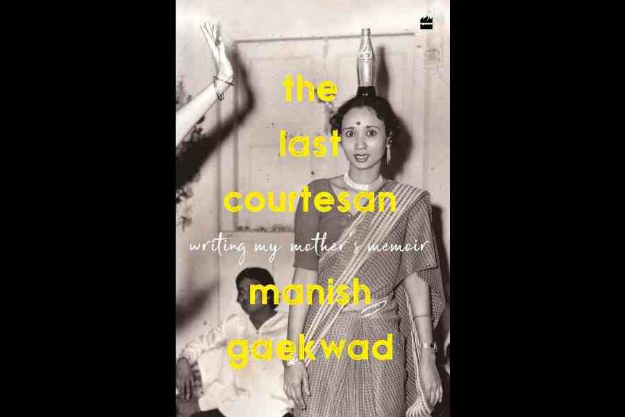 The Last Courtesan – Writing My Mother’s Memoir, with a picture of Rekha Bai doing her signature act of balancing a bottle of Thums Up on her head on the cover