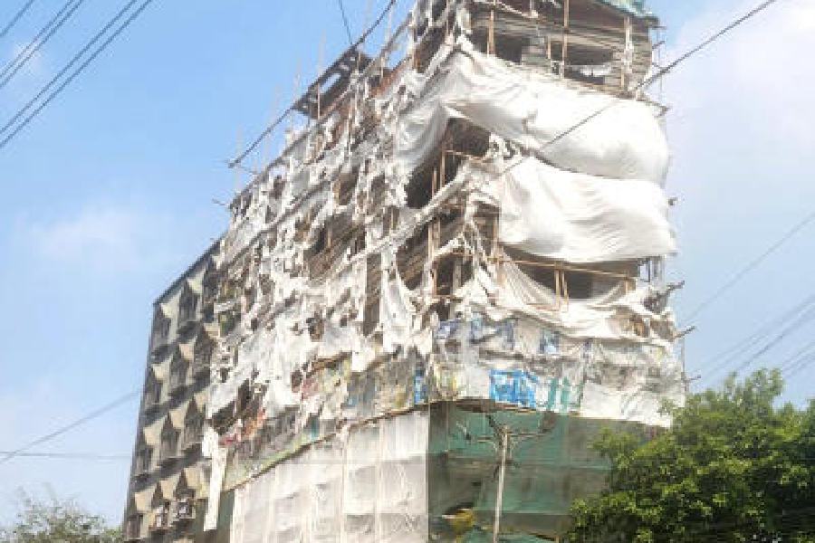 The six-storey building on MN Chatterjee Sarani in Narkeldanga that is being demolished following a high court order