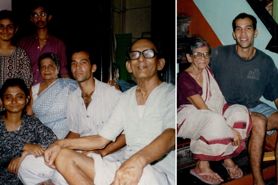 L-R: In Kolkata, a young Janam with his (right) ‘jetha’ and the family, and his ‘jethima’, who along with his ‘jetha’, kept the family together and raised his father after the riots 