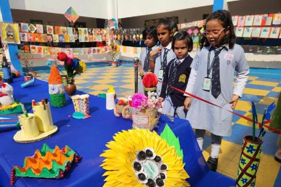 Students check out art and crafts at Sri Aurobindo Institute of Education (SAIE)