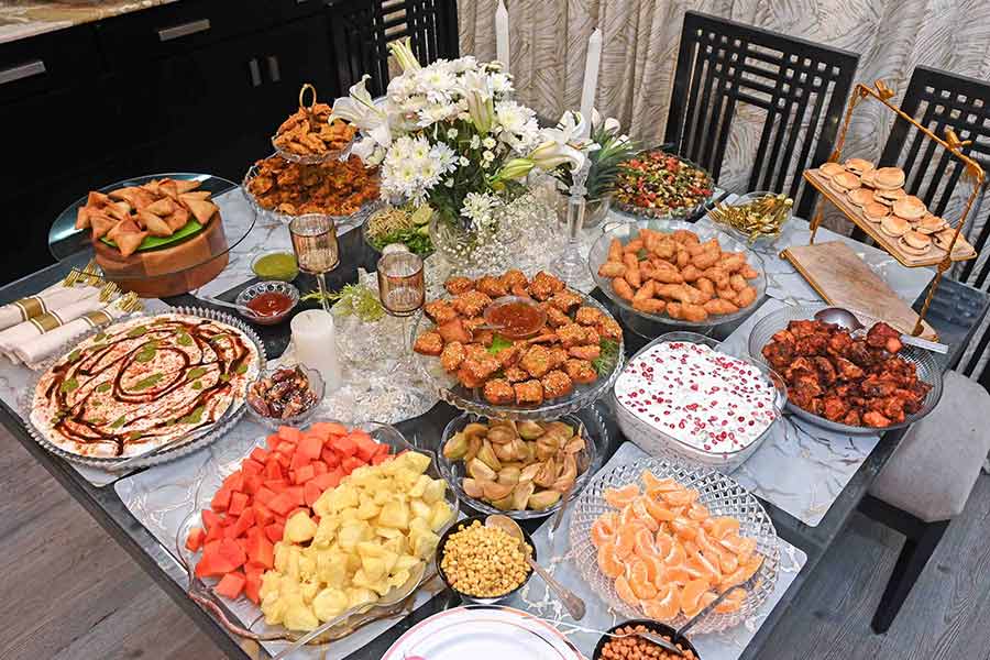 The first course of the lavish iftar spread at the Kadir home