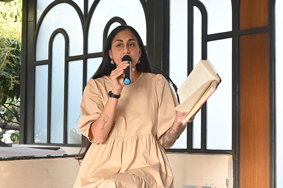 Karuna reads from the book