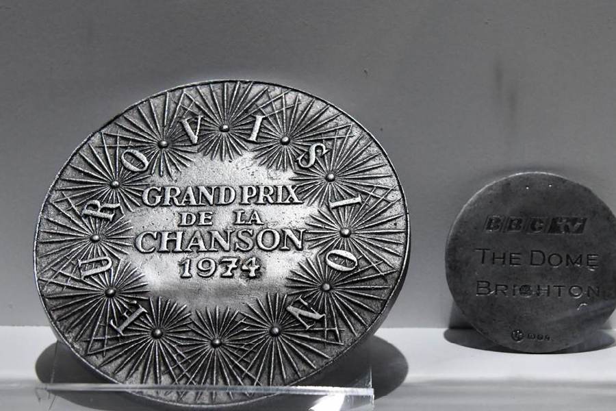 The 1974 Eurovision winner's trophy on display in an Abba exhibition in London in 2019