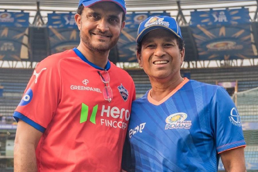 Sourav Ganguly with Sachin Tendulkar at the Wankhede, in a picture shared on X on Saturday.