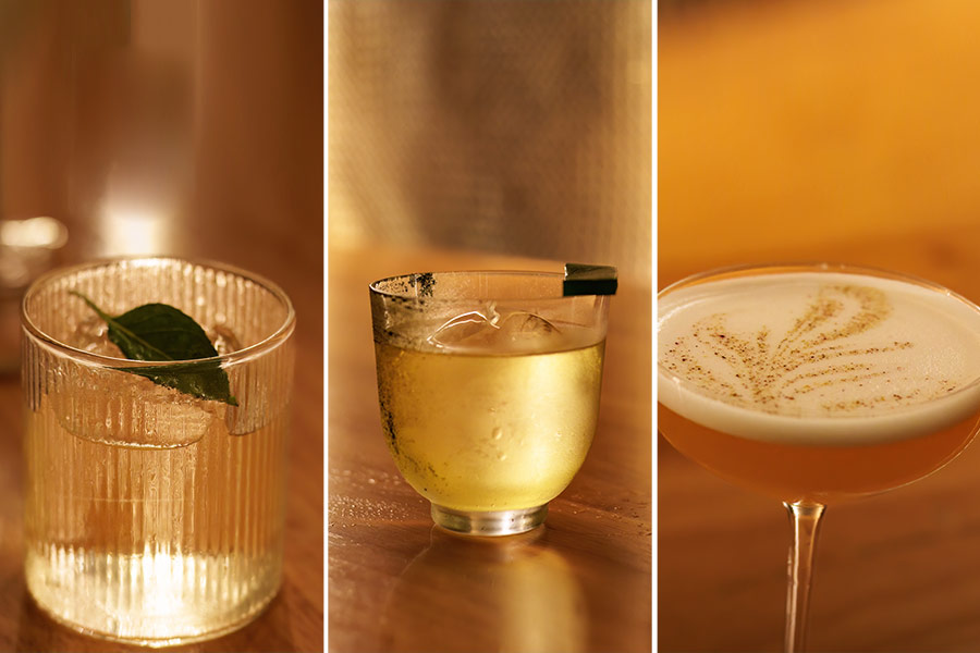 Some of the cocktails on the menu are (L-R) Pesto Smash, Secrets to Keep and Whispers of Kaffir
