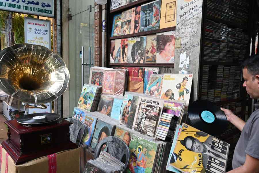 Old records for sale at Mirza Ghalib Street in Calcutta.
