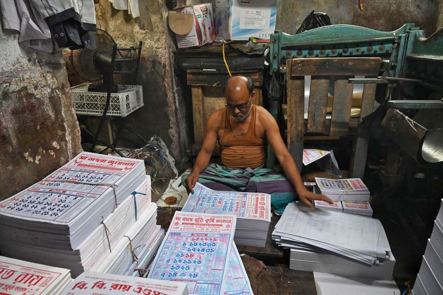 Ahead of the Bengali New Year, Bengali calendars for the year 1431 are being readied at Chittaranjan Avenue  