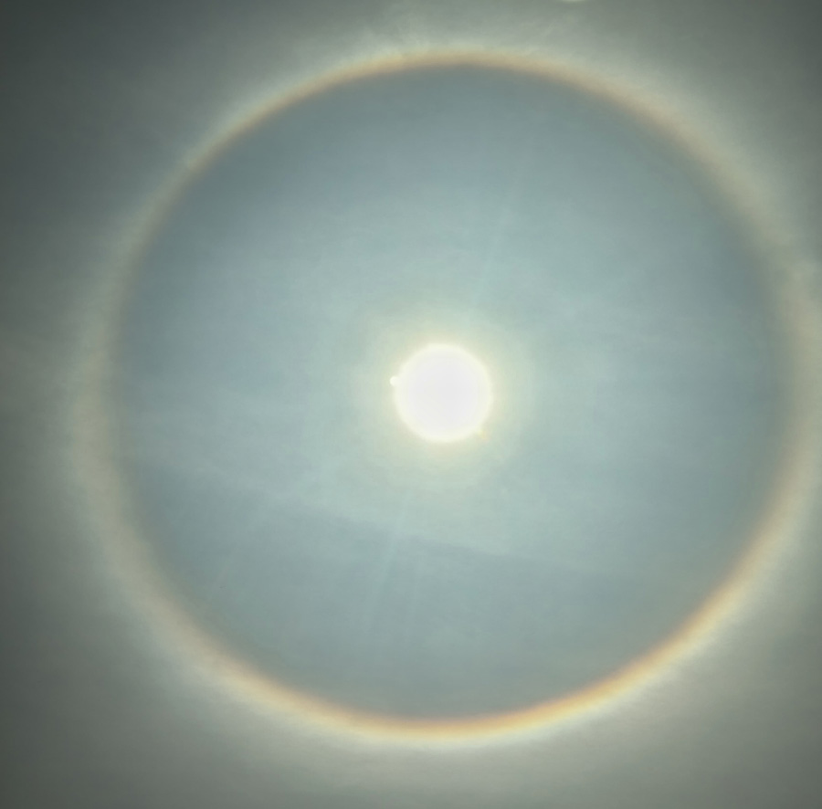 A halo appeared around the sun on Tuesday morning. It is known as the Solar Halo or Sun Halo  