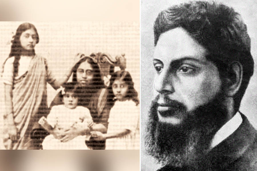 Sukhalata Rao with her children; (right) her father Upendrakishore Ray Chowdhury, who started the first colour children’s magazine, Sandesh, in 1913