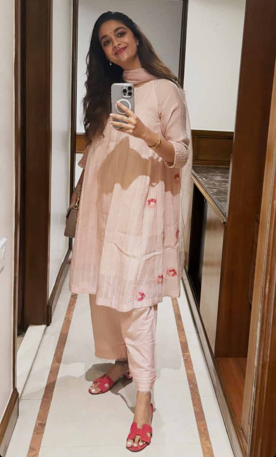 Keerty Suresh posted a picture on social media on the occasion of Ugadi following a 40-day break post the filming of AKKA, her first Hindi web series.