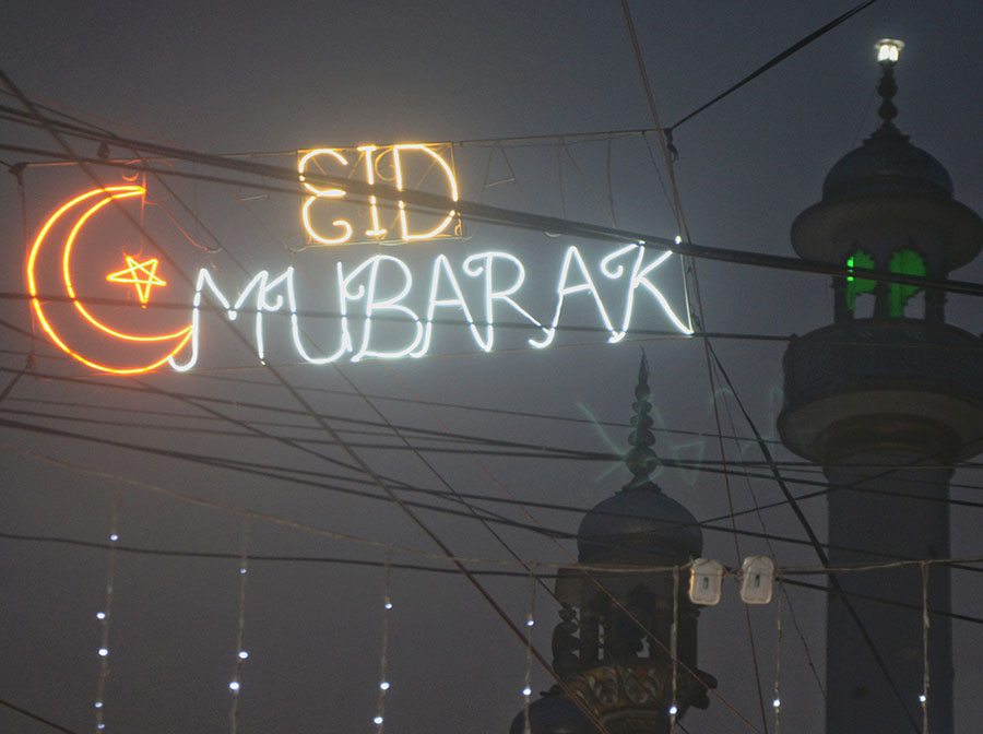 As Chaand Raat gave way to the first light of dawn, this ‘Eid Mubarak’ glow sign seemed to signal the culmination of the holy month of Ramzan 