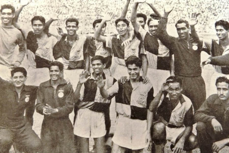 The jubilant players of Team India after their victory in the 1962 Asian Games final in Jakarta.