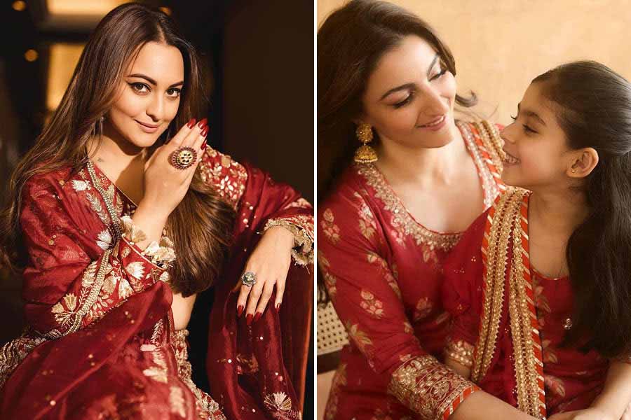 Eid | Sonakshi Sinha and Soha Ali Khan celebrate Eid in red outfits ...