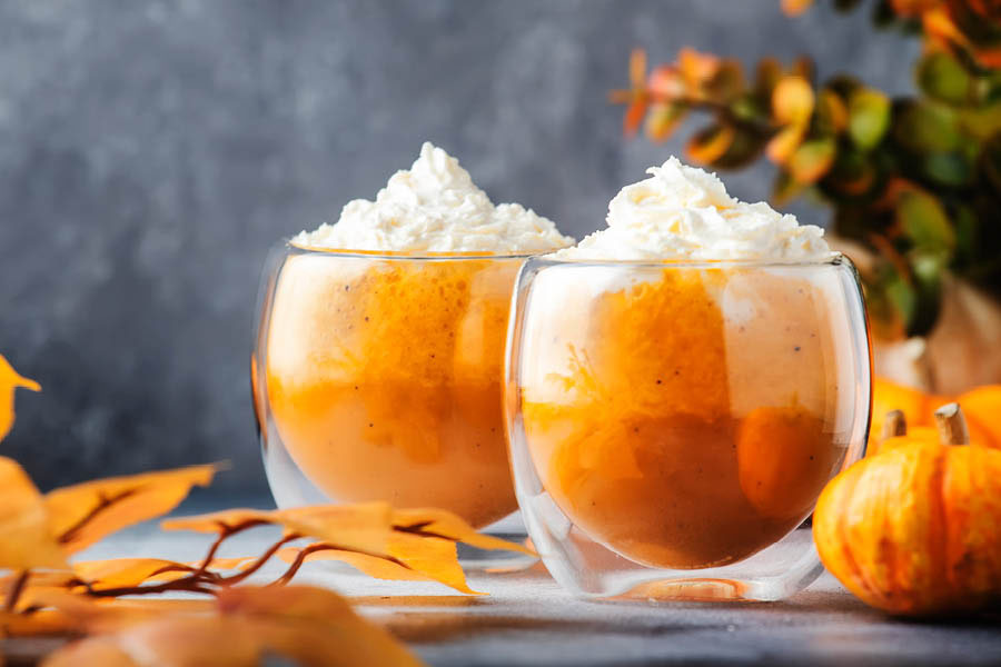 Pumpkin mousse with a topping of peanut butter and caramel sauce - simply yummy!