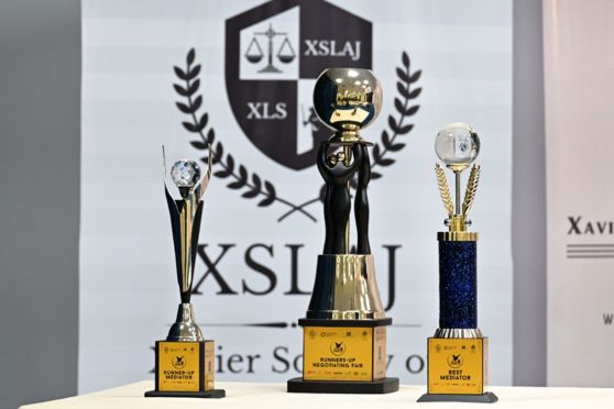 The trophies for the winners of  Xavier Mediation Competition 2024.